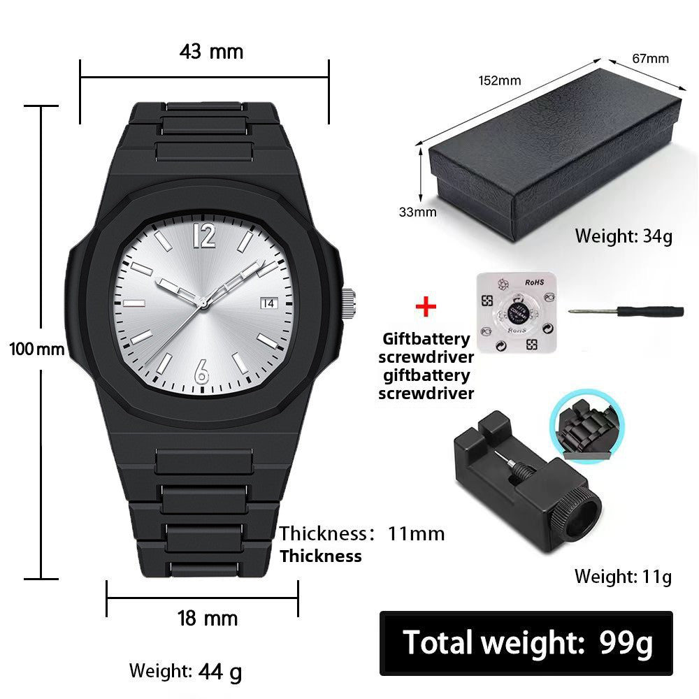 Hexagonal sports luminous pointer mens watch