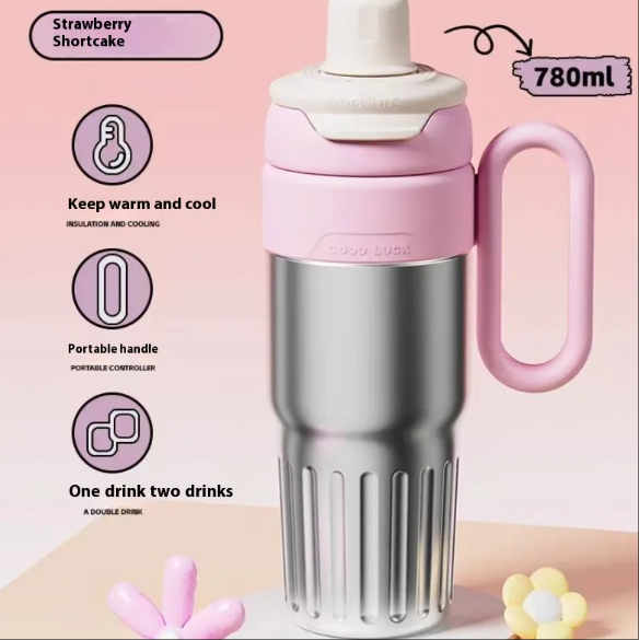Large Capacity Double-Wall Straw Cup Insulated