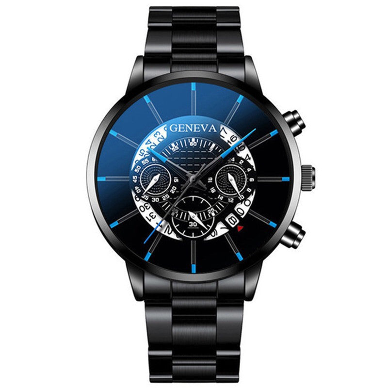 Men's Steel Band Watch Luminous Pointer Calendar Stone Hand English Watch Men's Advanced Sense Business Watch