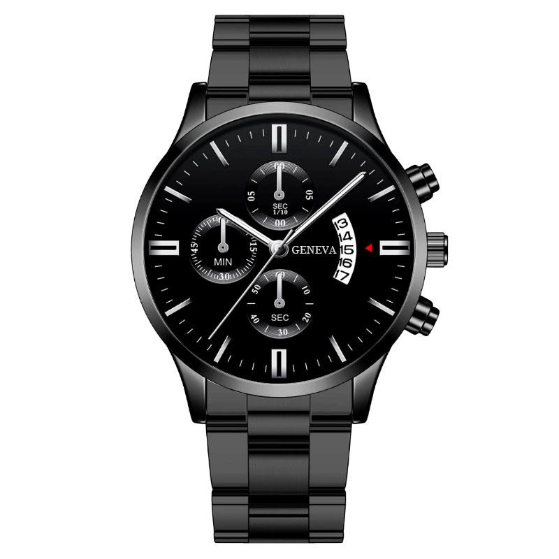 Men's Steel Band Watch Luminous Pointer Calendar Stone Hand English Watch Men's Advanced Sense Business Watch