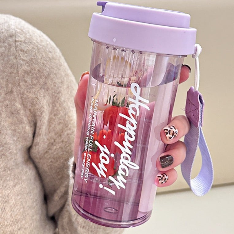 High appearance Cute Water Bottle with Straw Large Capacity