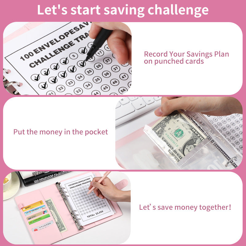 100 Envelope Challenge loose-leaf book 100 days money saving book challenge cash envelope saving book