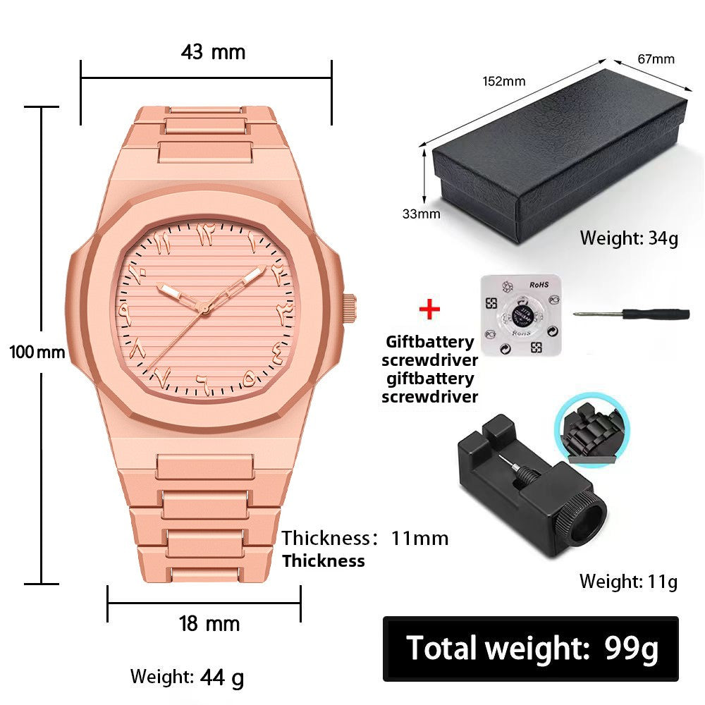 Hexagonal sports luminous pointer mens watch
