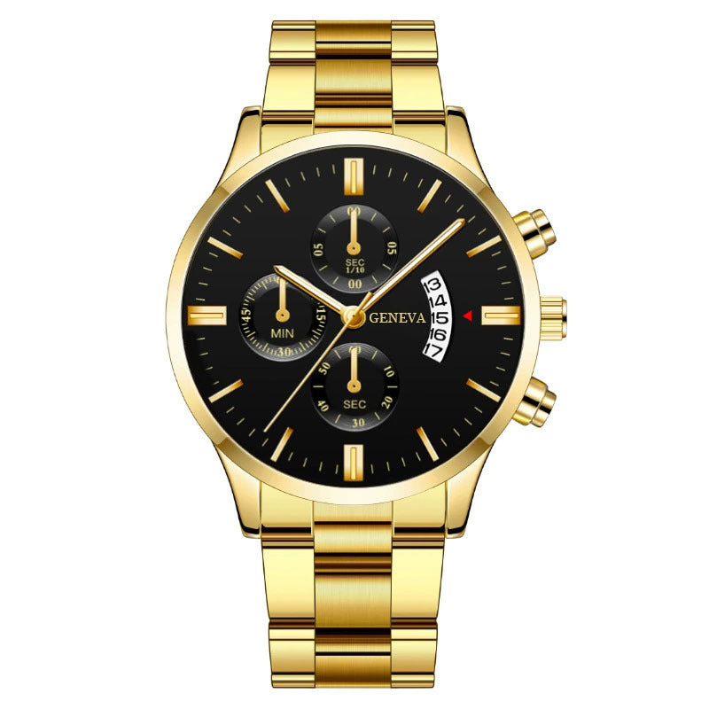 Men's Steel Band Watch Luminous Pointer Calendar Stone Hand English Watch Men's Advanced Sense Business Watch