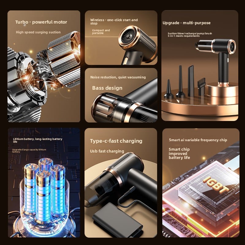 Handheld Vacuum Cleaner Household Strong Suction Car Mini Long Endurance High Suction Wireless Portable Blow Mite Removal Instrument