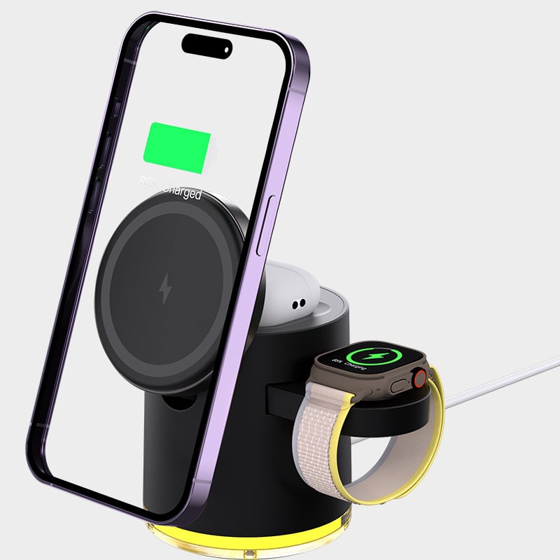Magnetic three-in-one wireless charger
