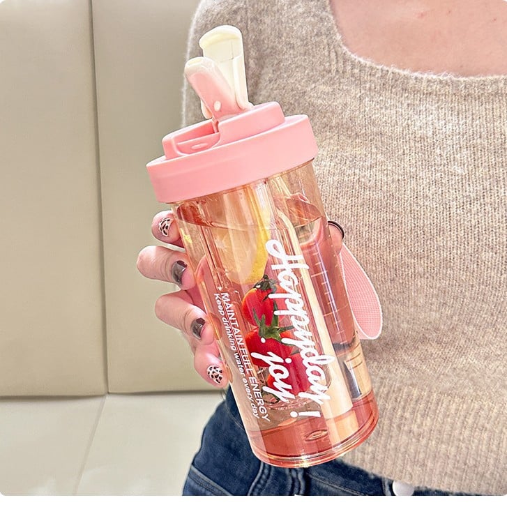 High appearance Cute Water Bottle with Straw Large Capacity