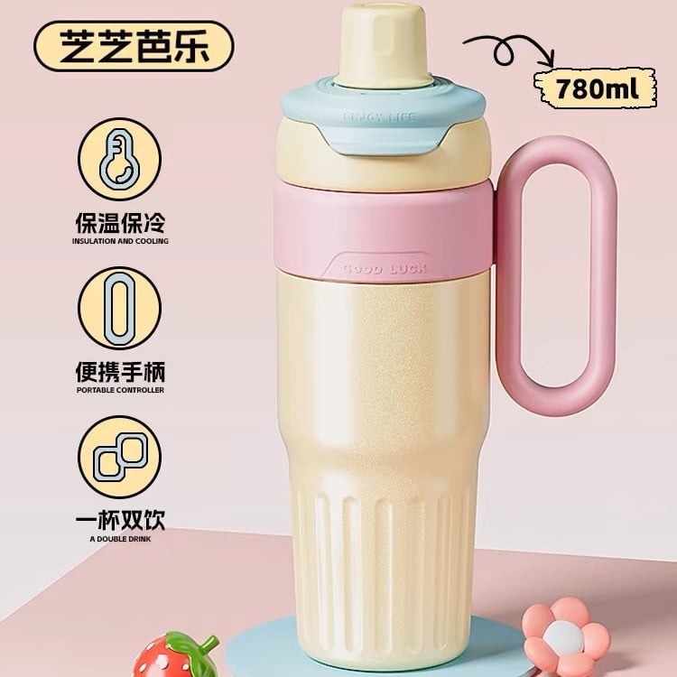Large Capacity Double-Wall Straw Cup Insulated