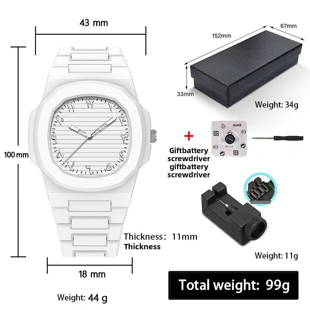Hexagonal sports luminous pointer mens watch