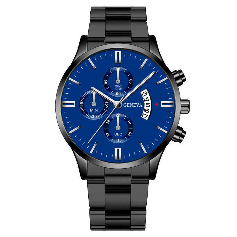Men's Steel Band Watch Luminous Pointer Calendar Stone Hand English Watch Men's Advanced Sense Business Watch