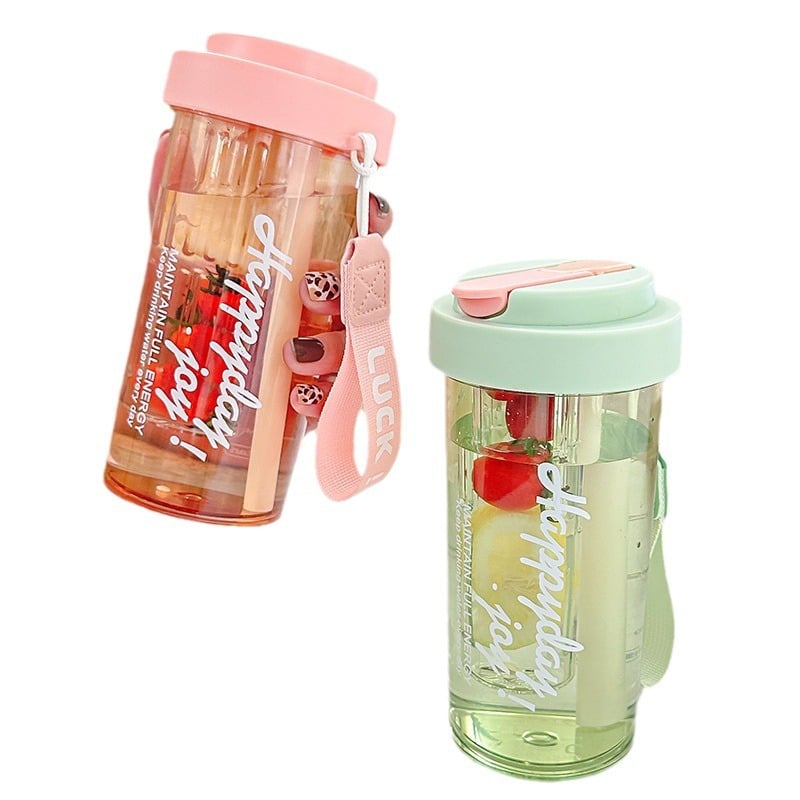 High appearance Cute Water Bottle with Straw Large Capacity