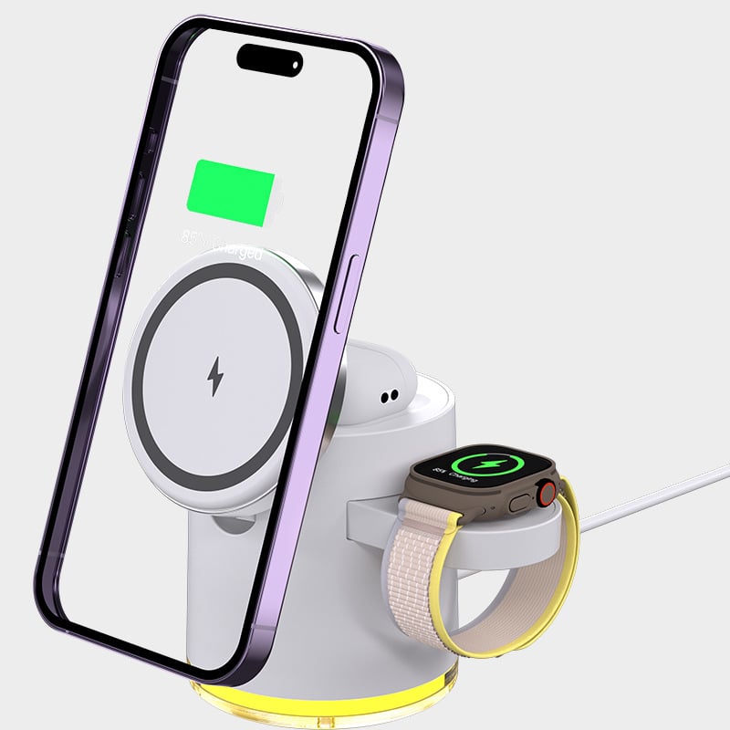 Magnetic three-in-one wireless charger
