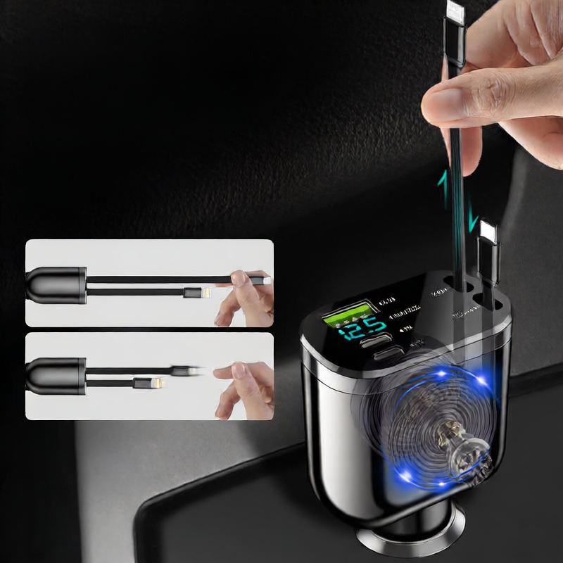 Charging Station for vehicle Cigarette Port with Retractable chargers