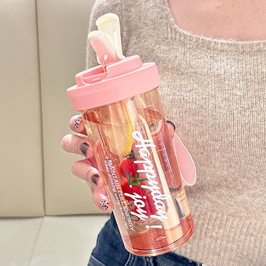 High appearance Cute Water Bottle with Straw Large Capacity