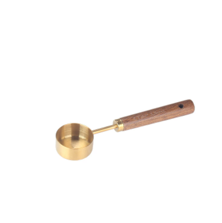 Stainless steel measuring cup measuring spoon wooden handle golden measuring spoon with scale black coffee spoon multifunctional baking measuring spoon