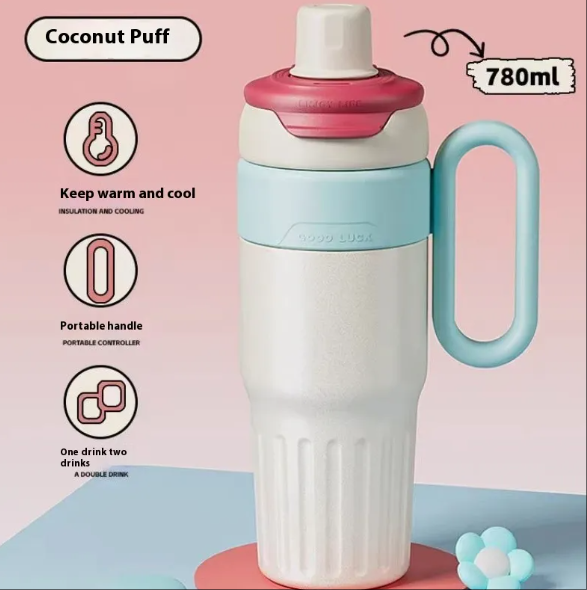 Large Capacity Double-Wall Straw Cup Insulated