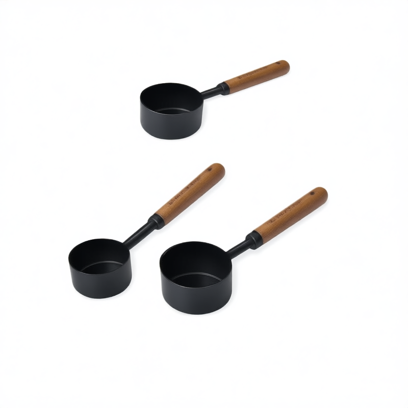 Stainless steel measuring cup measuring spoon wooden handle golden measuring spoon with scale black coffee spoon multifunctional baking measuring spoon