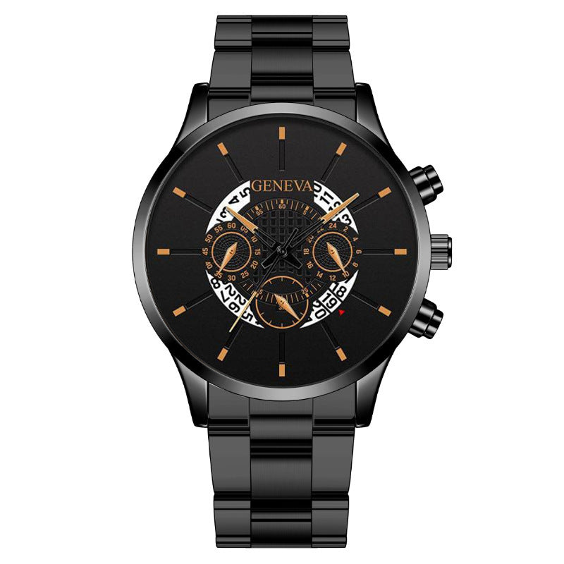 Men's Steel Band Watch Luminous Pointer Calendar Stone Hand English Watch Men's Advanced Sense Business Watch
