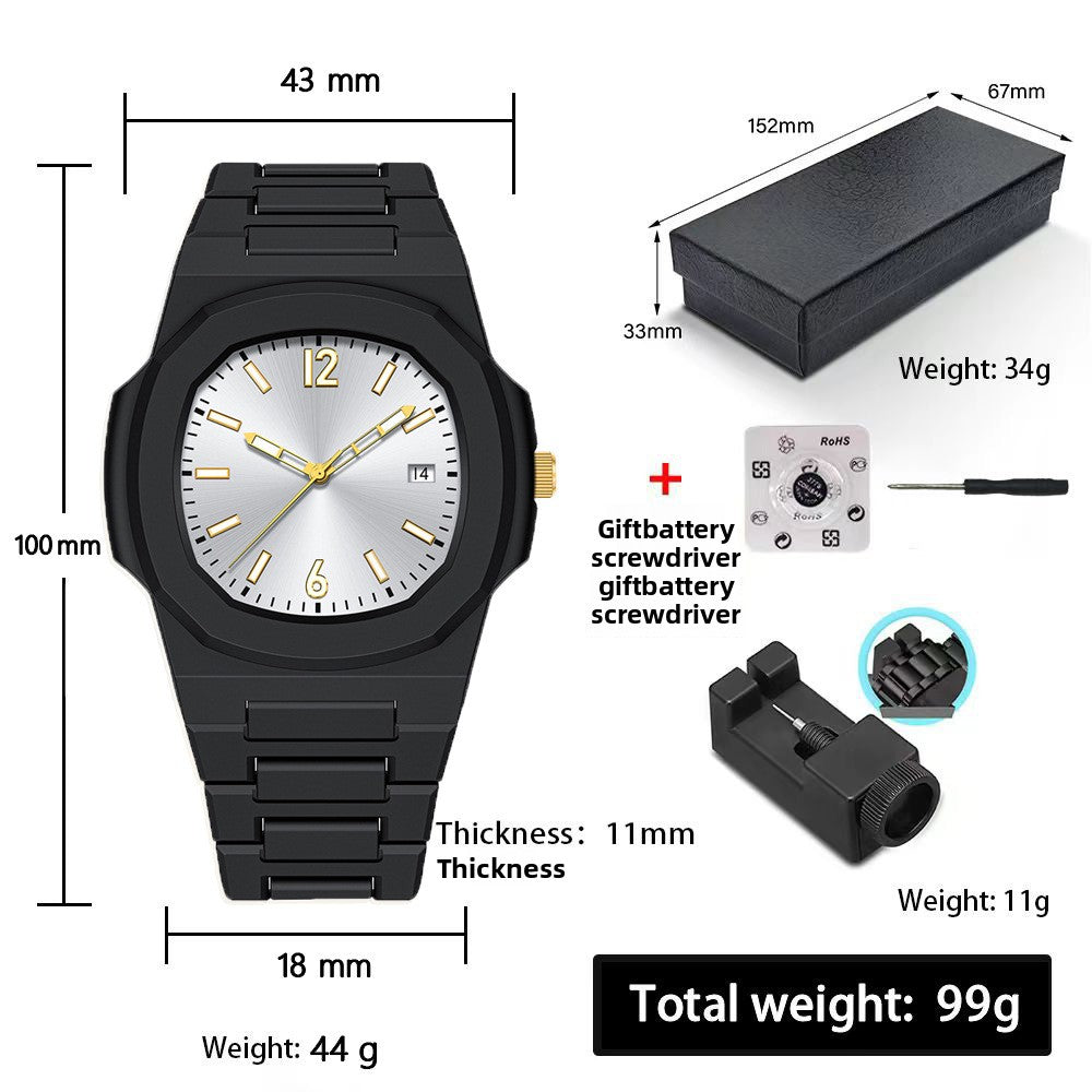 Hexagonal sports luminous pointer mens watch