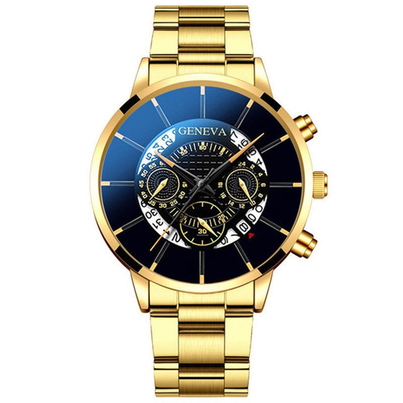 Men's Steel Band Watch Luminous Pointer Calendar Stone Hand English Watch Men's Advanced Sense Business Watch