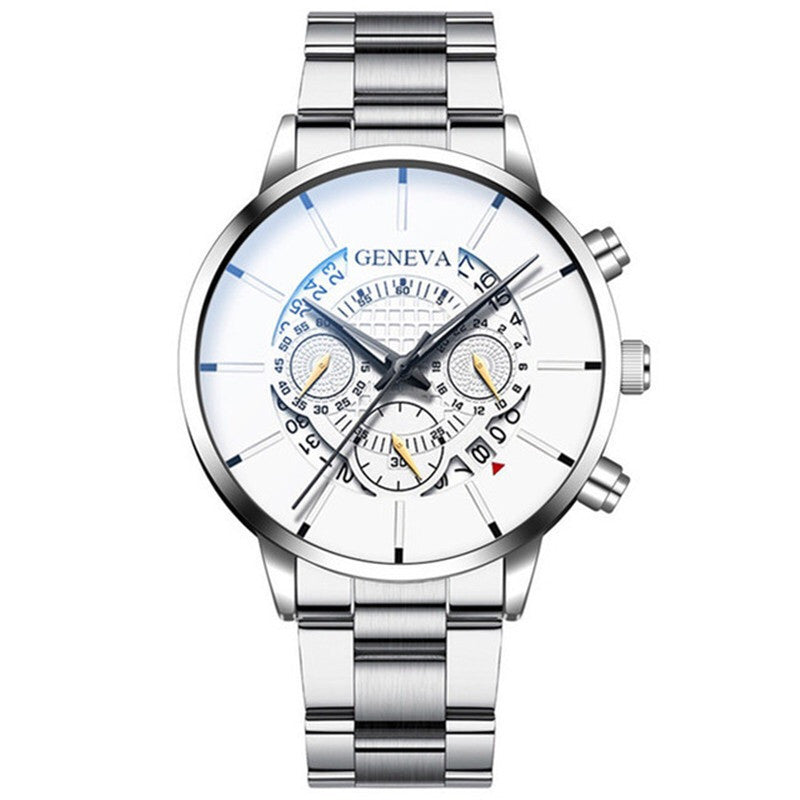 Men's Steel Band Watch Luminous Pointer Calendar Stone Hand English Watch Men's Advanced Sense Business Watch