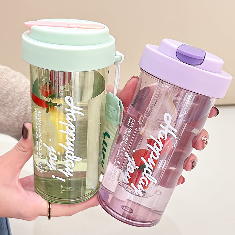 High appearance Cute Water Bottle with Straw Large Capacity